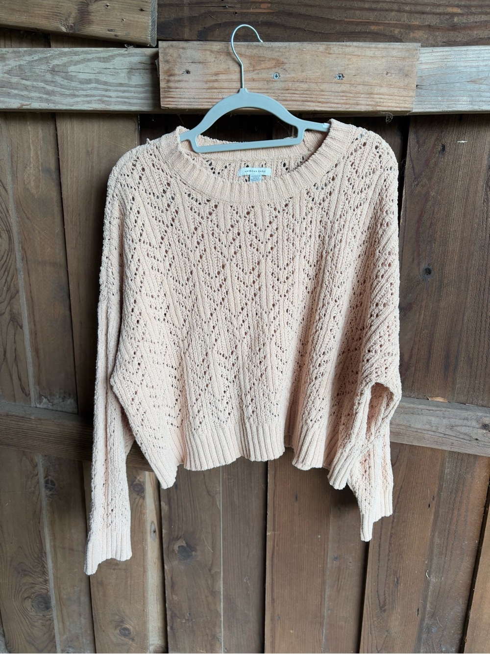 American Eagle Tan Neutral Open Knit Boho Festival Sweater